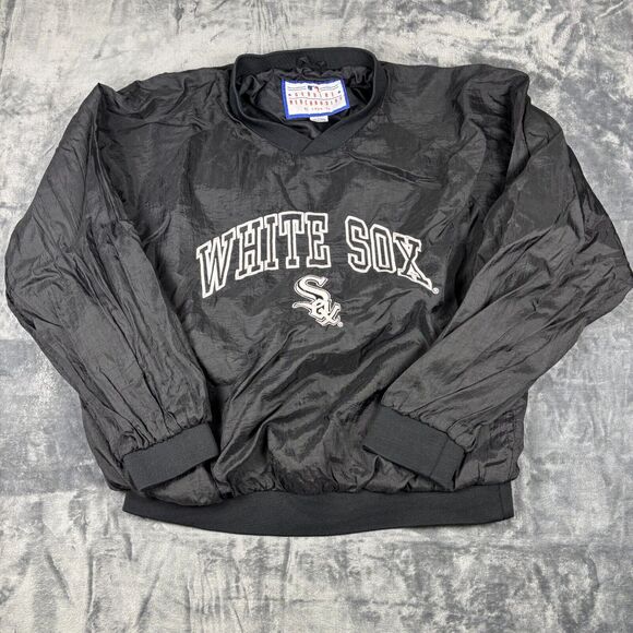 Vintage Chicago White Sox Logo 7 Pullover Windbreaker Jacket Black MLB Large‎ - Picture 1 of 11
